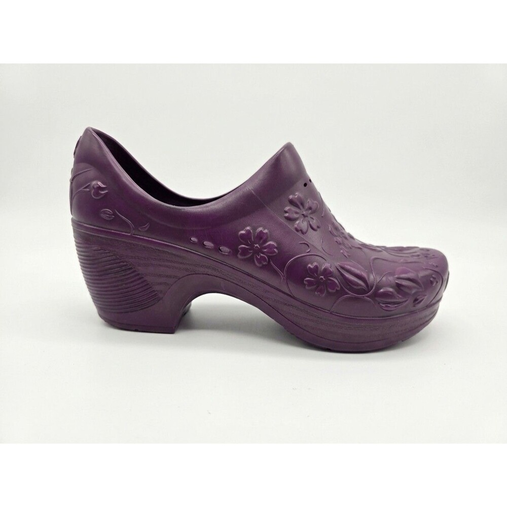 Dansko Pixie Floral Molded Blue Rubber Clogs Slip Resistant Medical Size EURO 38